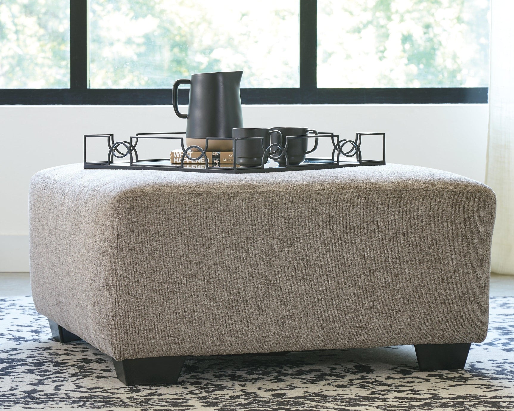 Ballinasloe Platinum Chenille Oversized Ottoman - Ella Furniture