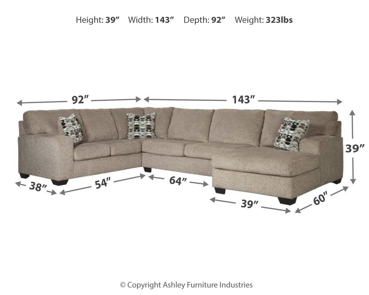 Ballinasloe Platinum Chenille 3-Piece Sectional With Chaise - Ella Furniture