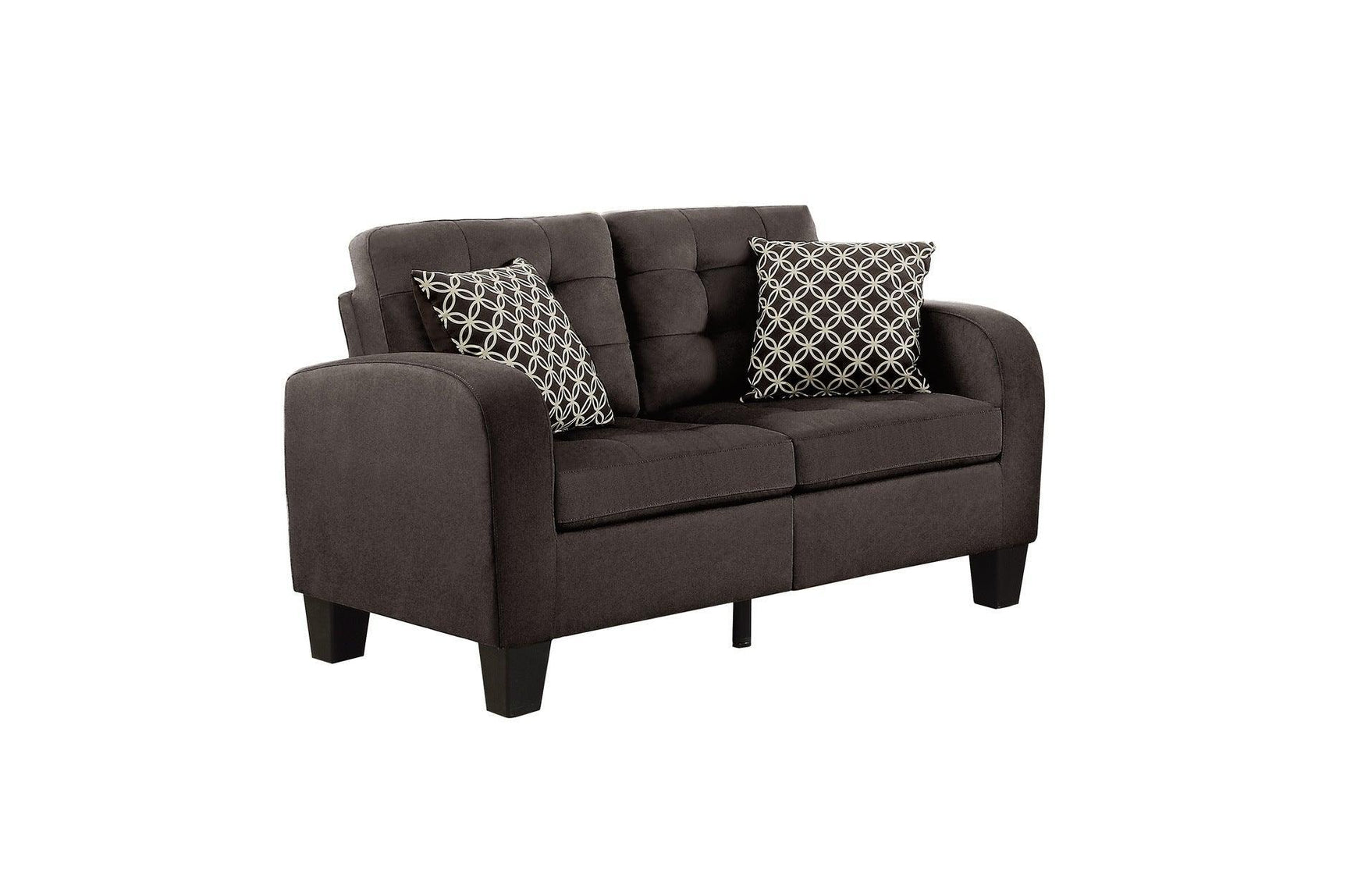 Sinclair Chocolate Solid Wood And Plywood Textured Fabric Upholstery Tufted Sofa And Love Seat - Ella Furniture