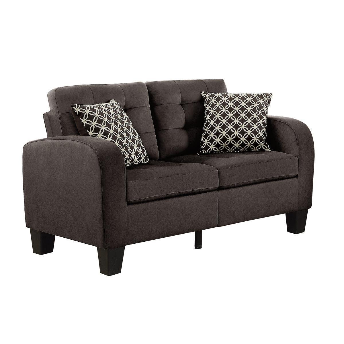 Sinclair Chocolate Solid Wood And Plywood Textured Fabric Upholstered Tufted Loveseat - Ella Furniture