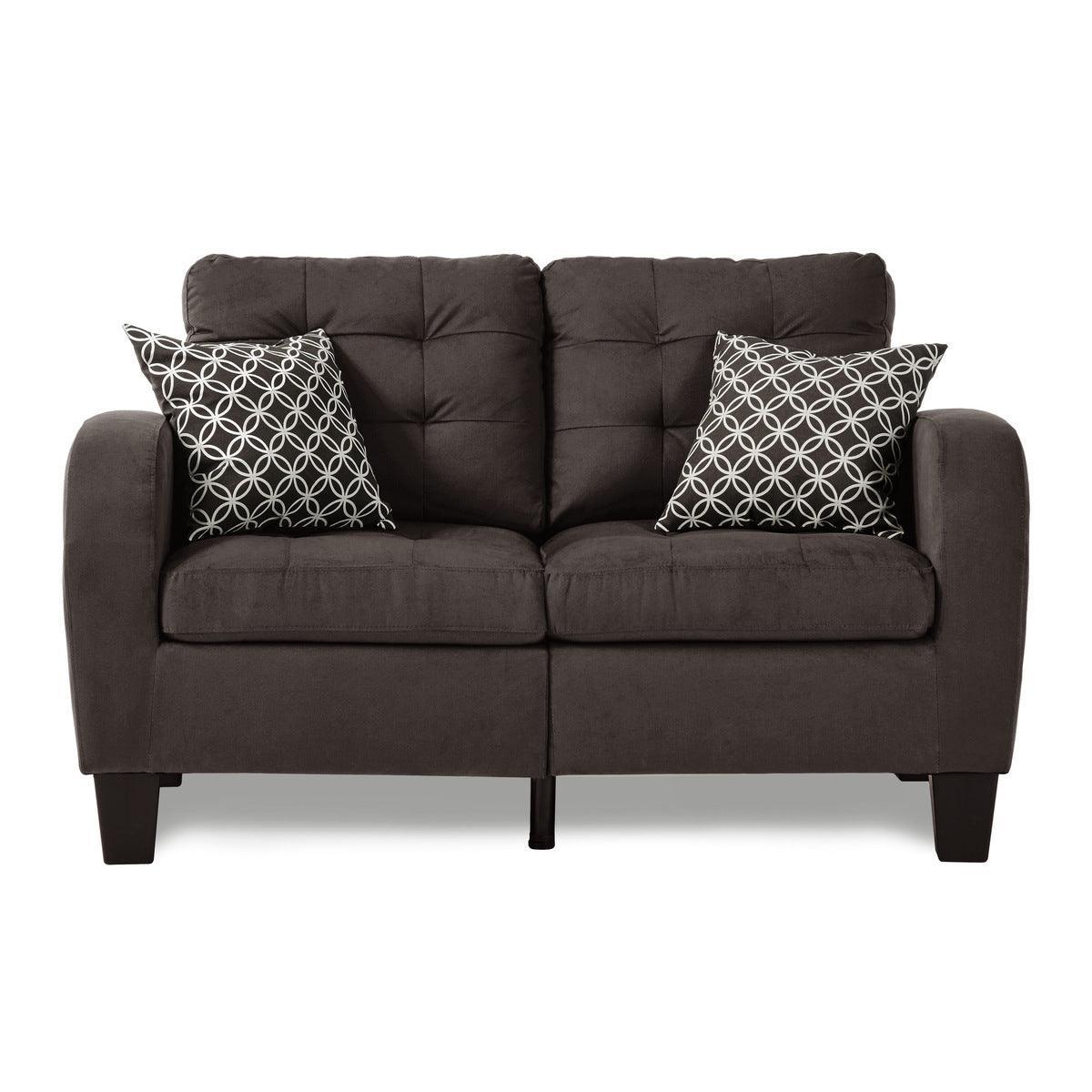 Sinclair Chocolate Solid Wood And Plywood Textured Fabric Upholstered Tufted Loveseat - Ella Furniture