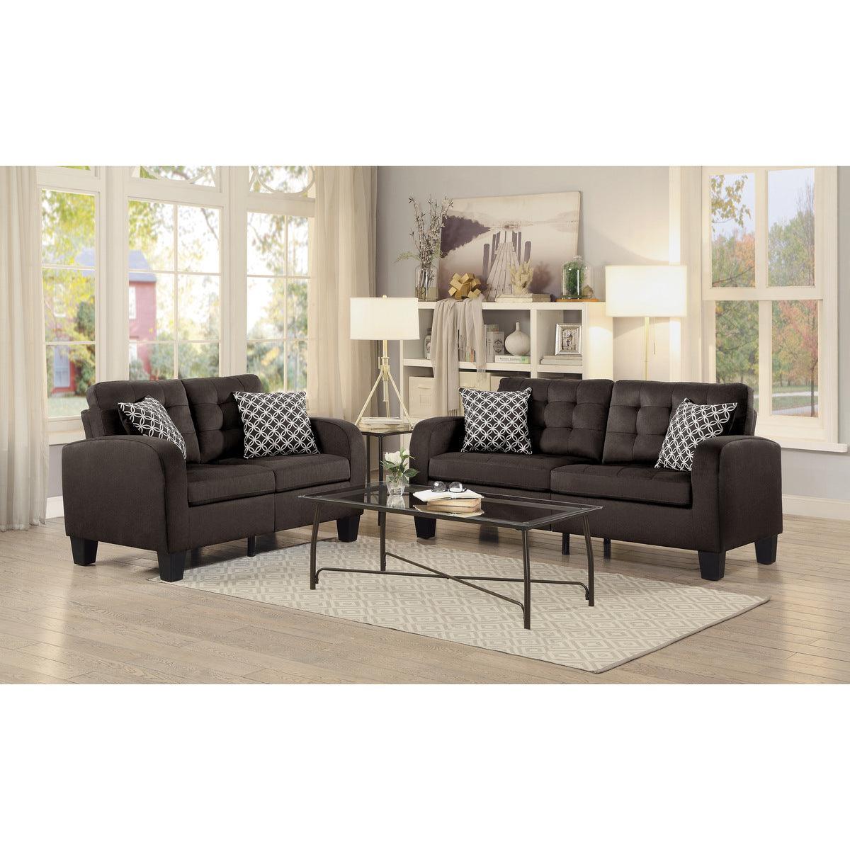 Sinclair Chocolate Contemporary Solid Wood And Plywood Textured Fabric Upholstered Tufted Sofa - Ella Furniture