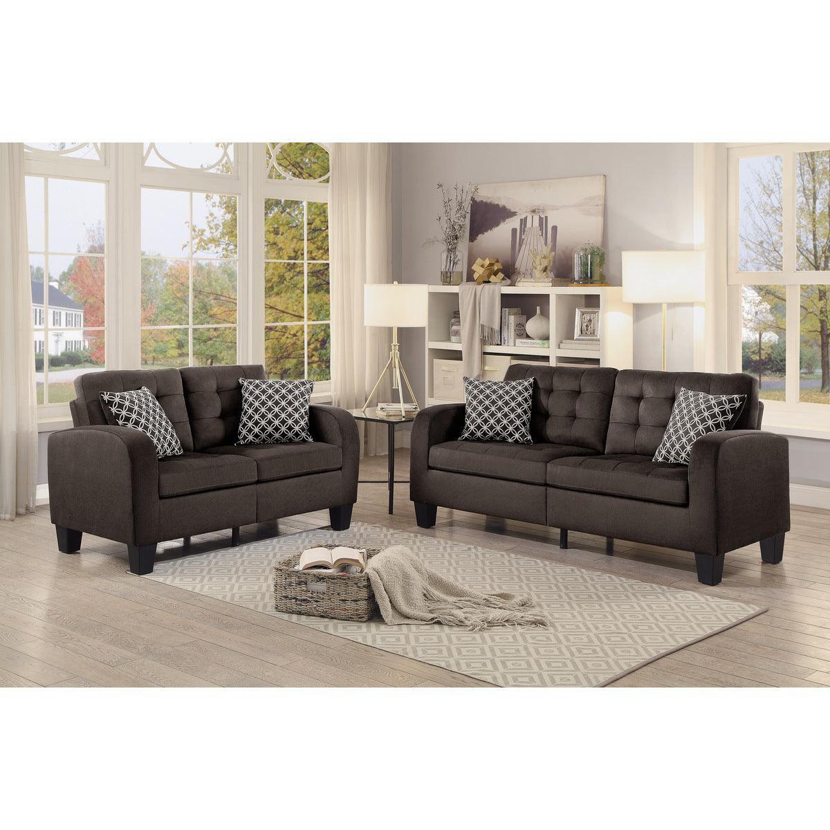 Sinclair Chocolate Contemporary Solid Wood And Plywood Textured Fabric Upholstered Tufted Sofa - Ella Furniture