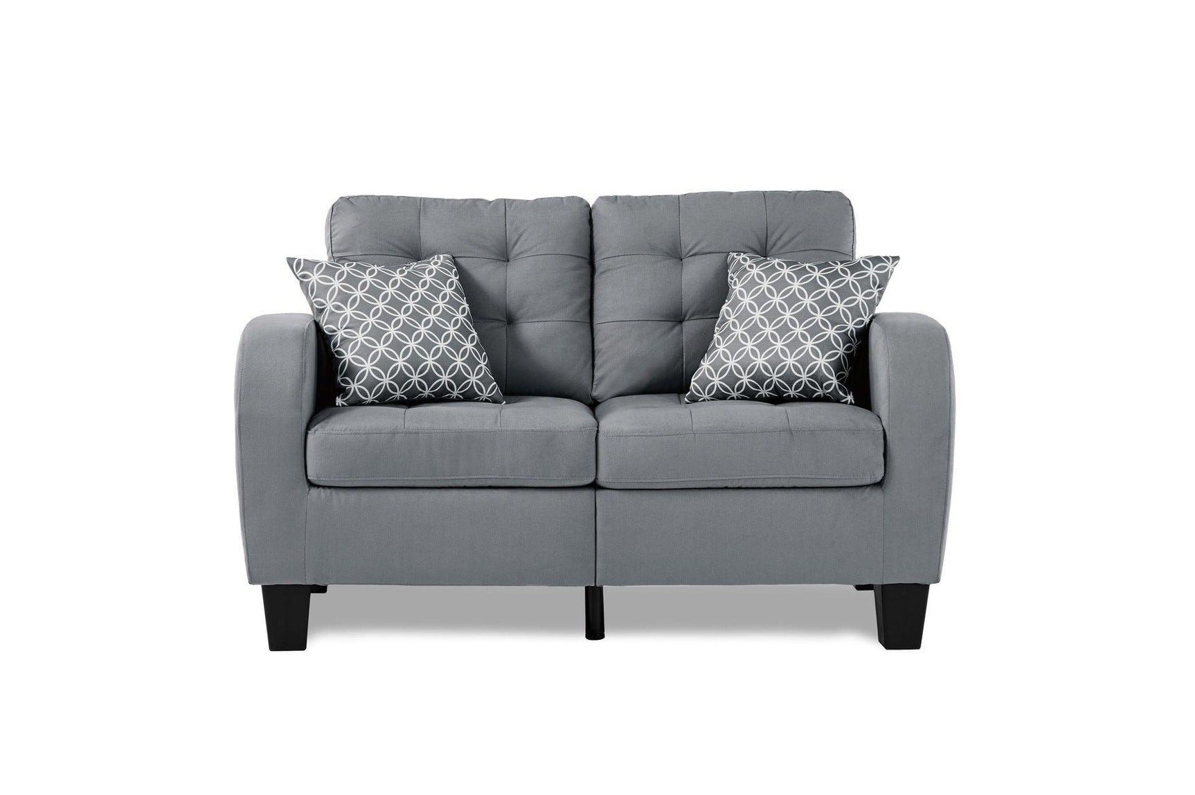 Sinclair Gray Solid Wood And Plywood Textured Fabric Upholstery Tufted Sofa And Love Seat - Ella Furniture