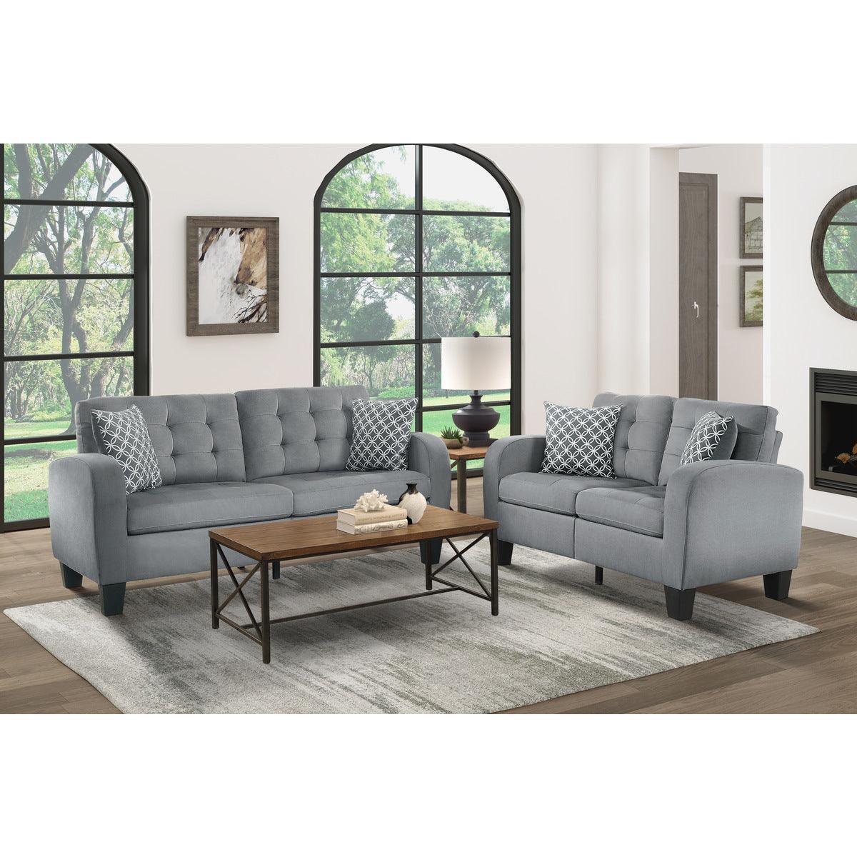 Sinclair Gray Solid Wood And Plywood Textured Fabric Upholstered Tufted Loveseat - Ella Furniture