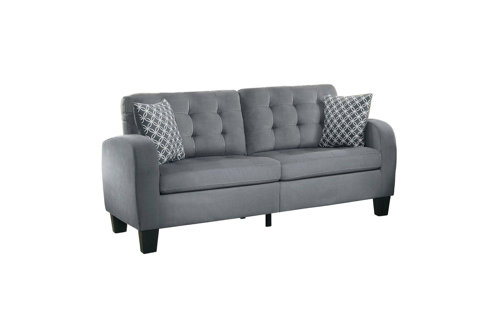 Sinclair Gray Solid Wood And Plywood Textured Fabric Upholstery Tufted Sofa And Love Seat - Ella Furniture