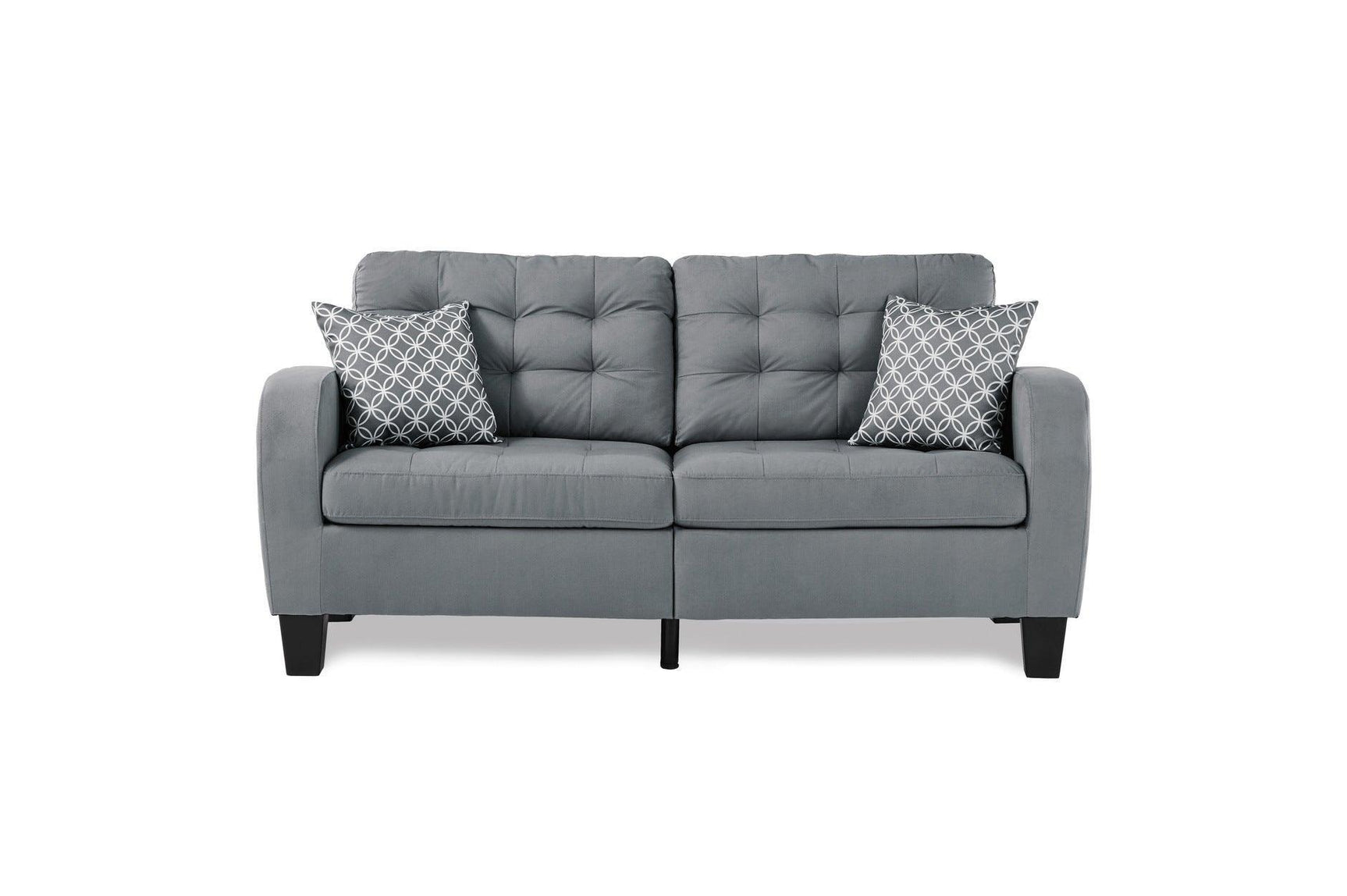 Sinclair Gray Solid Wood And Plywood Textured Fabric Upholstery Tufted Sofa And Love Seat - Ella Furniture