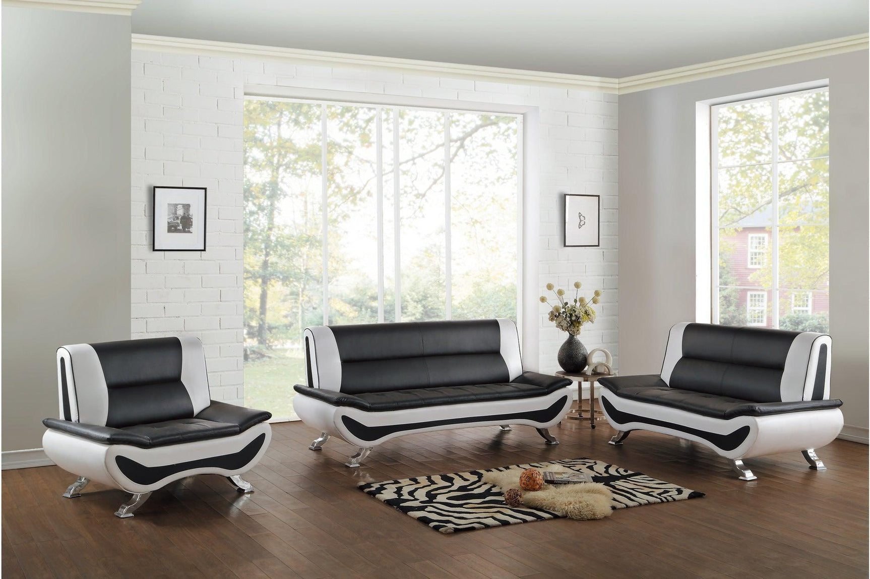 Veloce Black And White Modern Contemporary Faux Leather Upholstered Tufted 2Pc Set: Sofa, Love - Ella Furniture