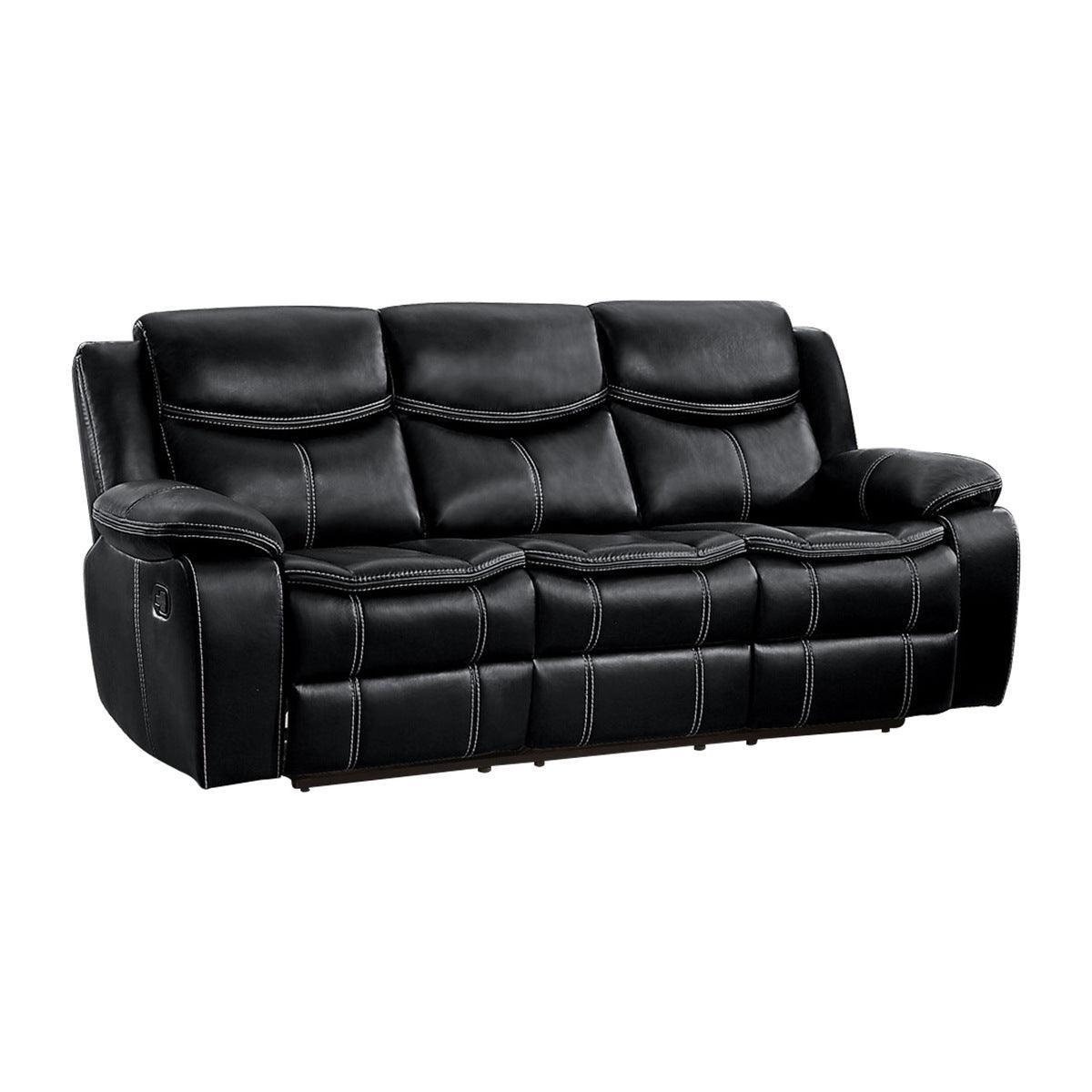 Bastrop Black Solid Wood And Plywood Premium Faux Leather Double Reclining Sofa - Ella Furniture