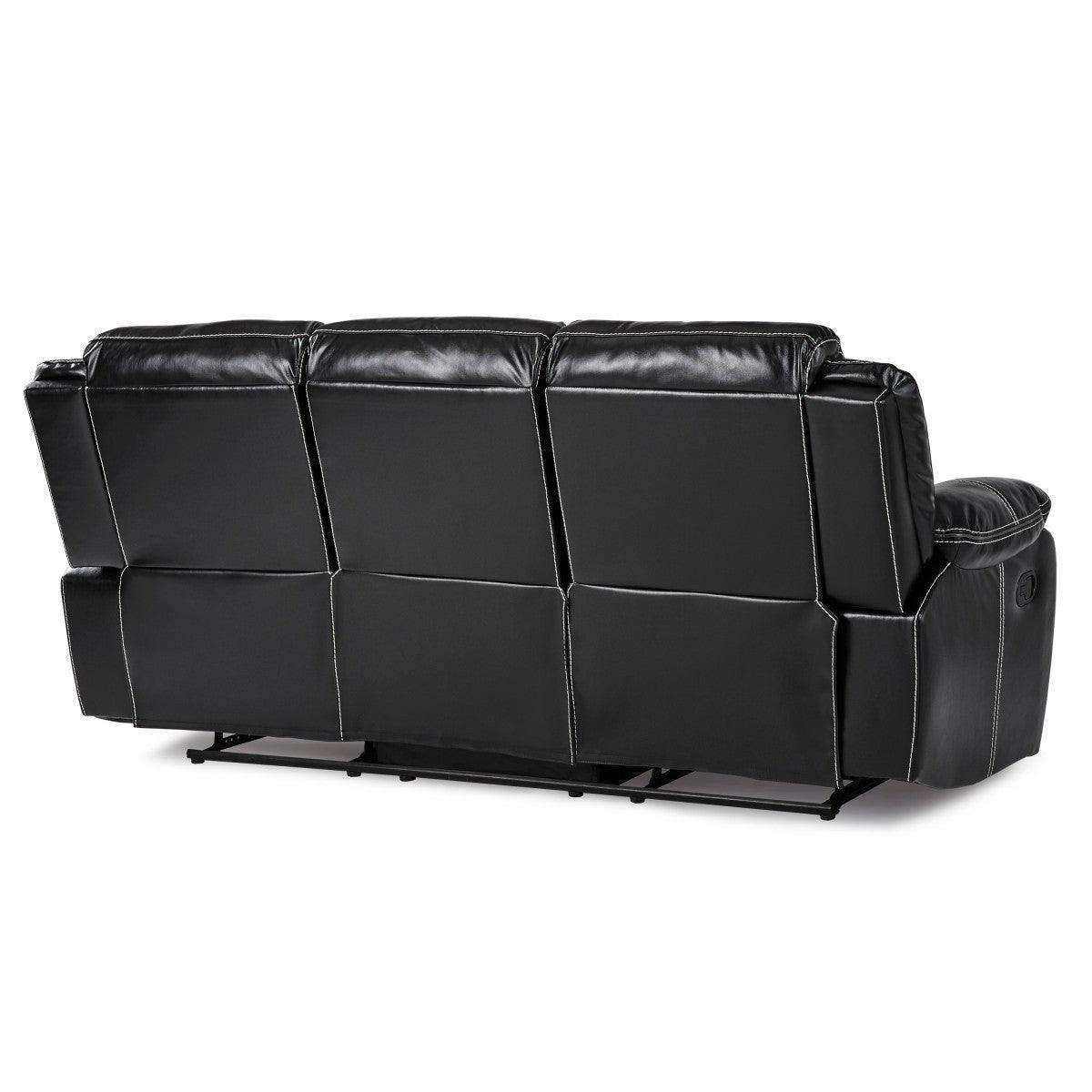 Bastrop Black Solid Wood And Plywood Premium Faux Leather Double Reclining Sofa - Ella Furniture