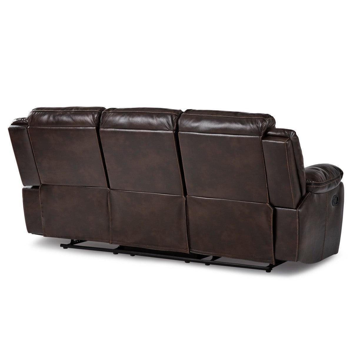 Bastrop Brown Solid Wood And Plywood Faux Leather Upholstery Double Reclining Sofa - Ella Furniture