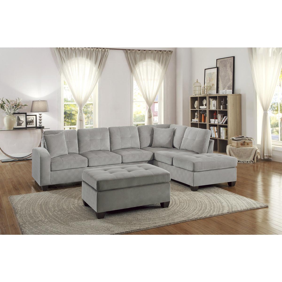 Emilio Brown Solid Wood And Plywood Fabric Upholstery 2-Piece Reversible Sectional With Chaise - Ella Furniture