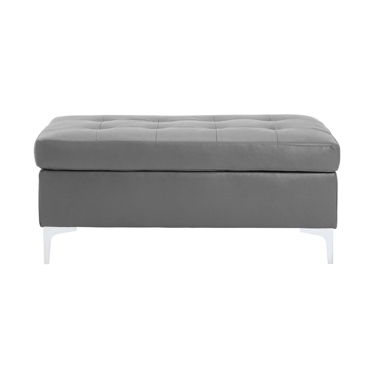 Barrington Gray Solid Wood Faux Leather Upholstery 3-Piece Sectional With Right Chaise And Ottoman - Ella Furniture