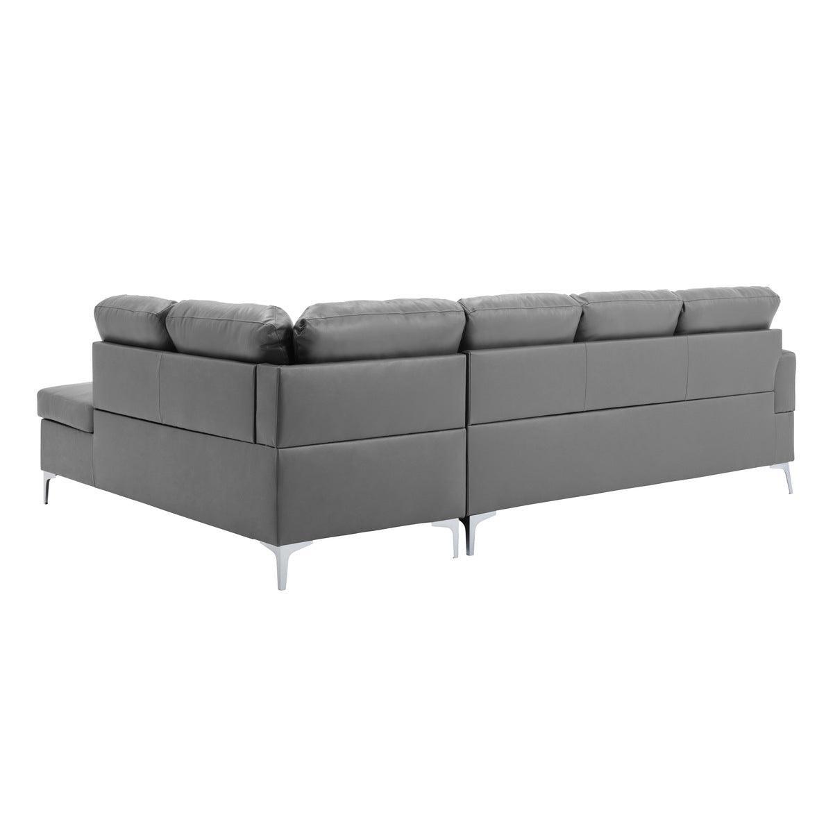 Barrington Gray Solid Wood Faux Leather Upholstery 3-Piece Sectional With Right Chaise And Ottoman - Ella Furniture