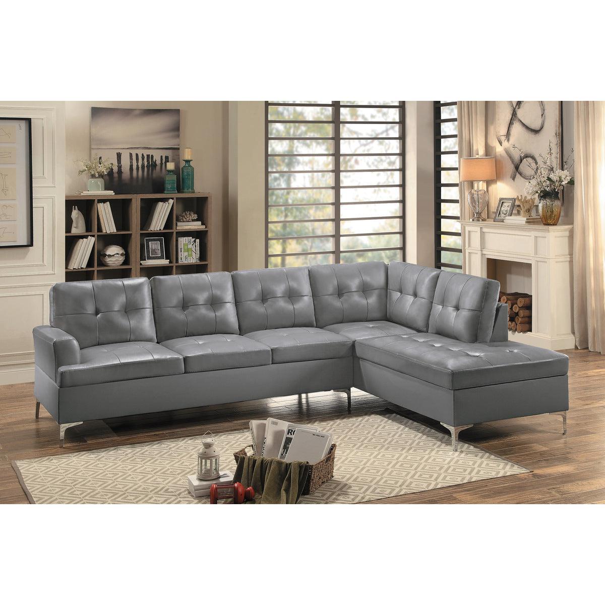 Barrington Gray Solid Wood And Plywood Faux Leather Upholstery 2-Piece Sectional With Right Chaise - Ella Furniture