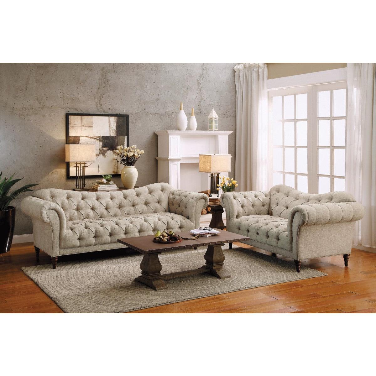 St.claire Brown Traditional Solid Wood And Plywood Textured Fabric Upholstered Tufted Sofa - Ella Furniture