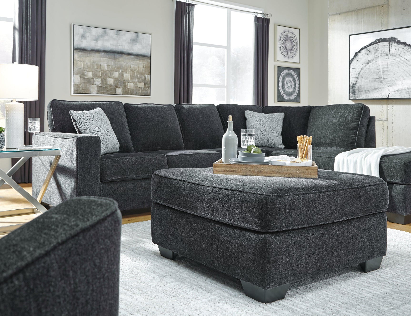 Altari Slate Chenille Oversized Accent Ottoman - Ella Furniture