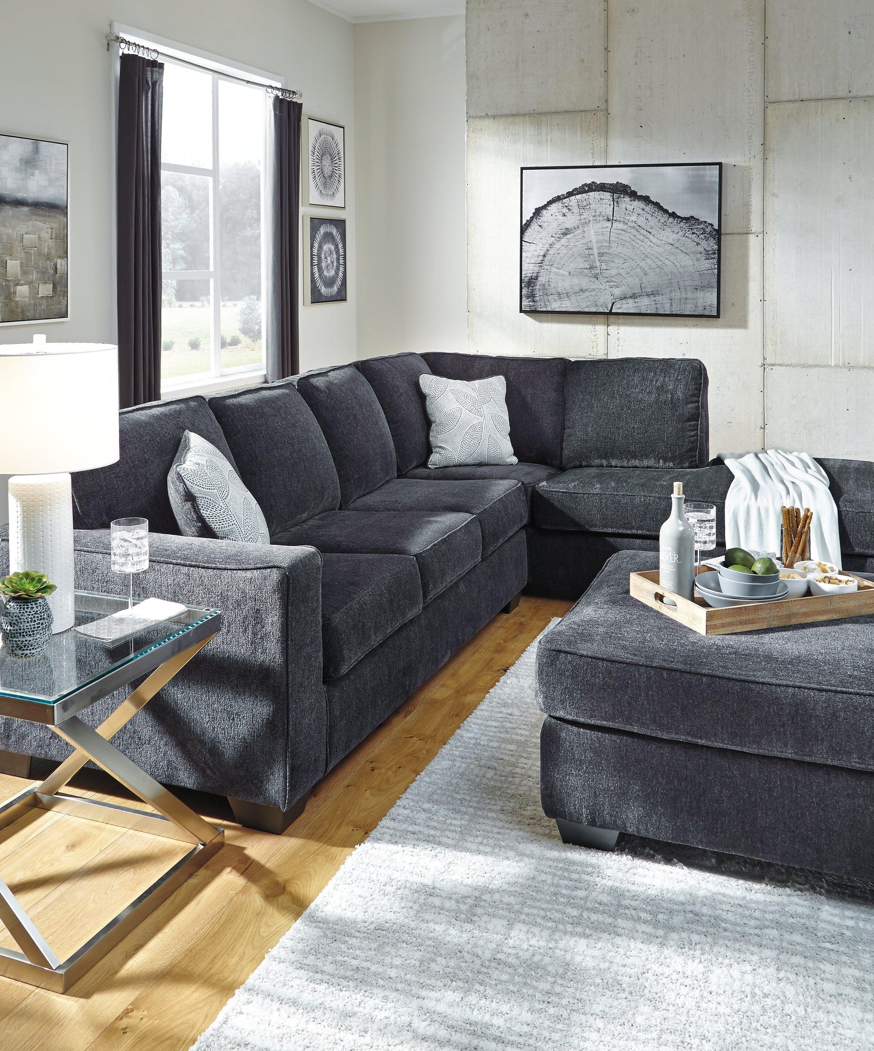 Altari Slate Chenille Oversized Accent Ottoman - Ella Furniture