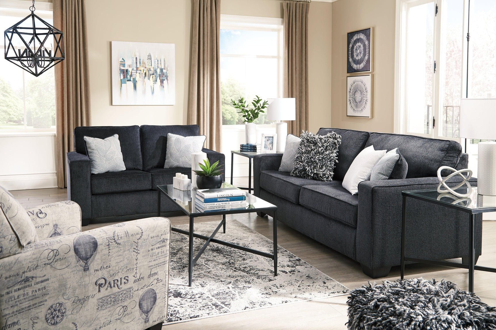 Altari Slate Chenille Queen Sofa Sleeper - Ella Furniture