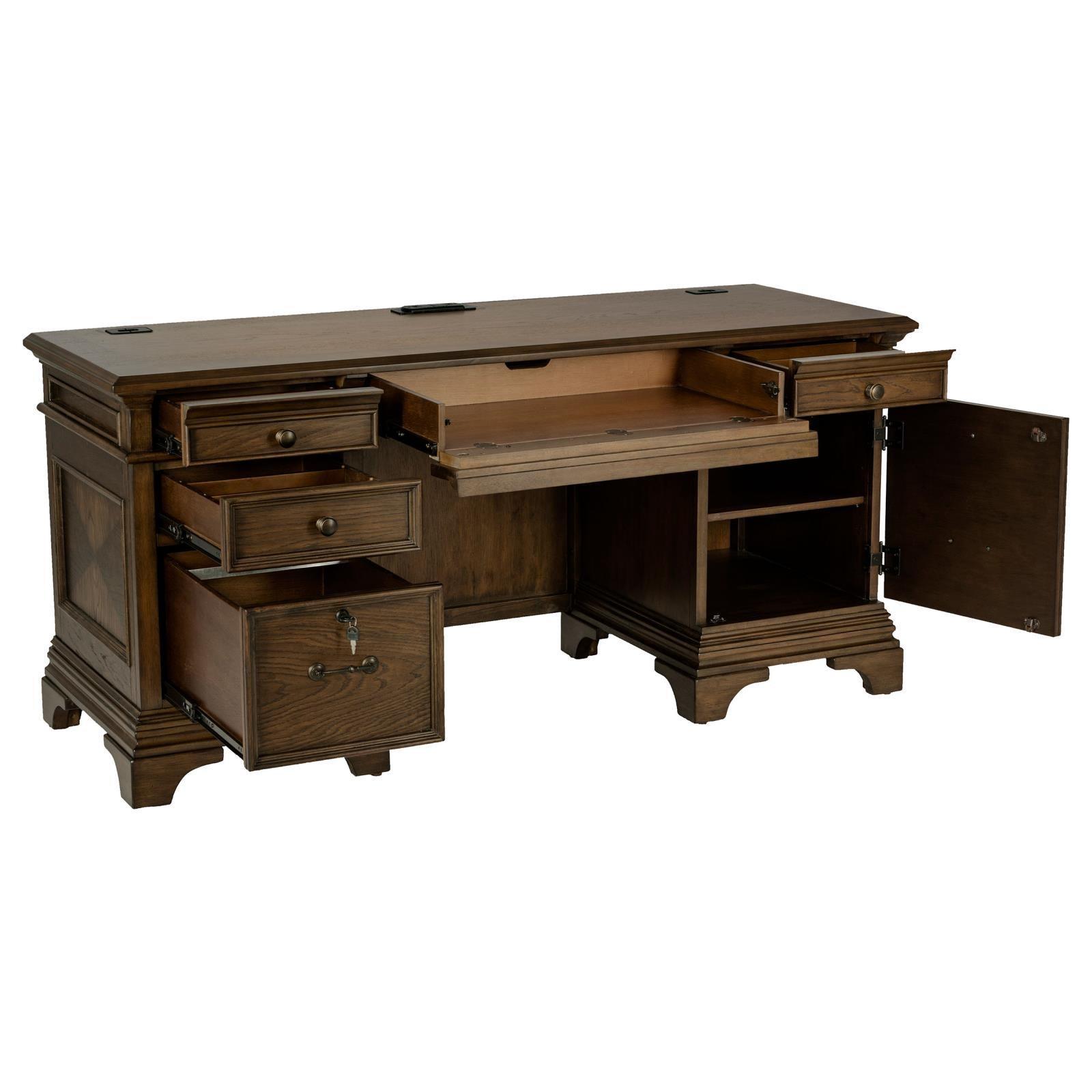 Hartshill Credenza With Power Outlet Burnished Oak 881282 - Ella Furniture