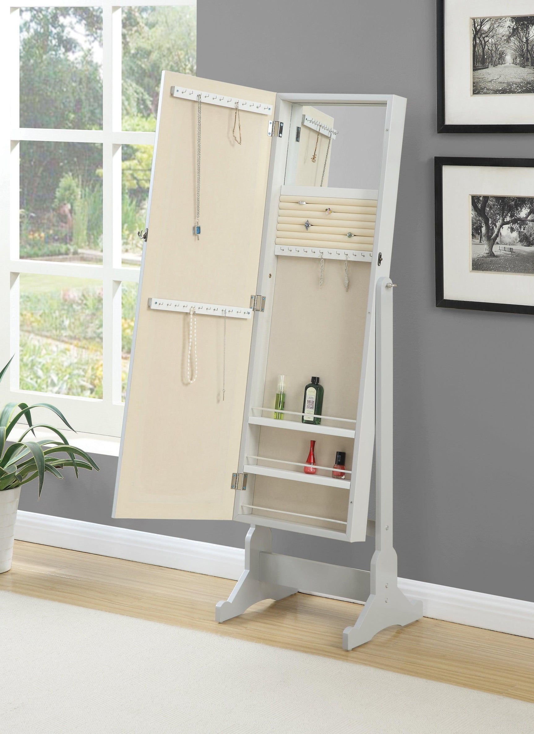 Yvonne Storage Jewelry Cheval Mirror Dove Grey - Ella Furniture
