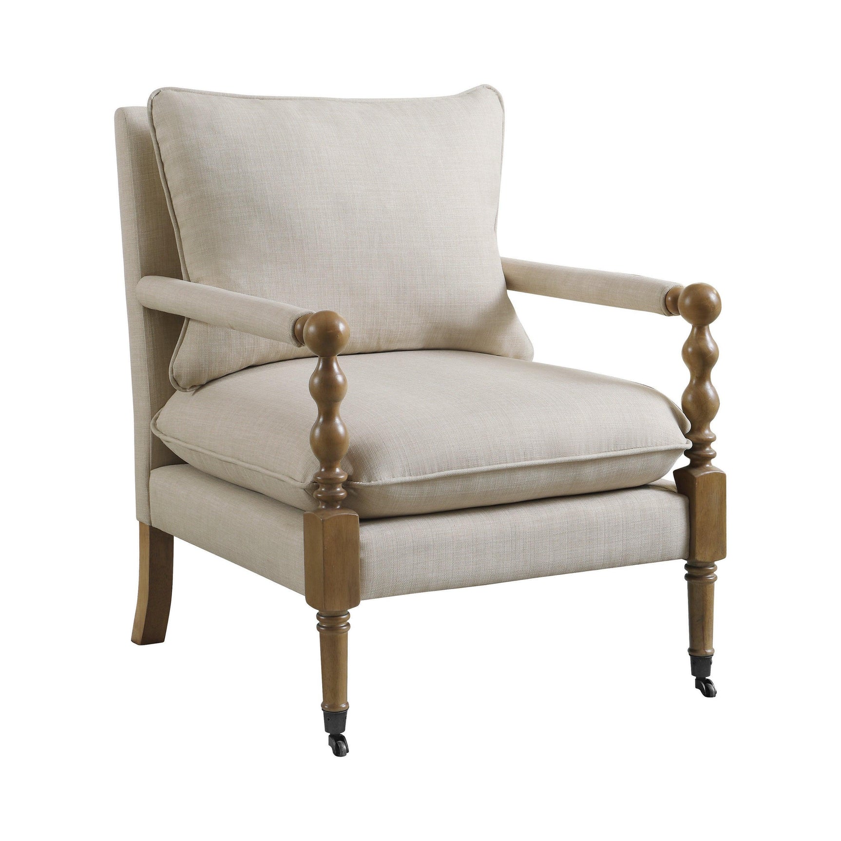 Monaghan Upholstered Accent Chair With Casters Beige - Ella Furniture