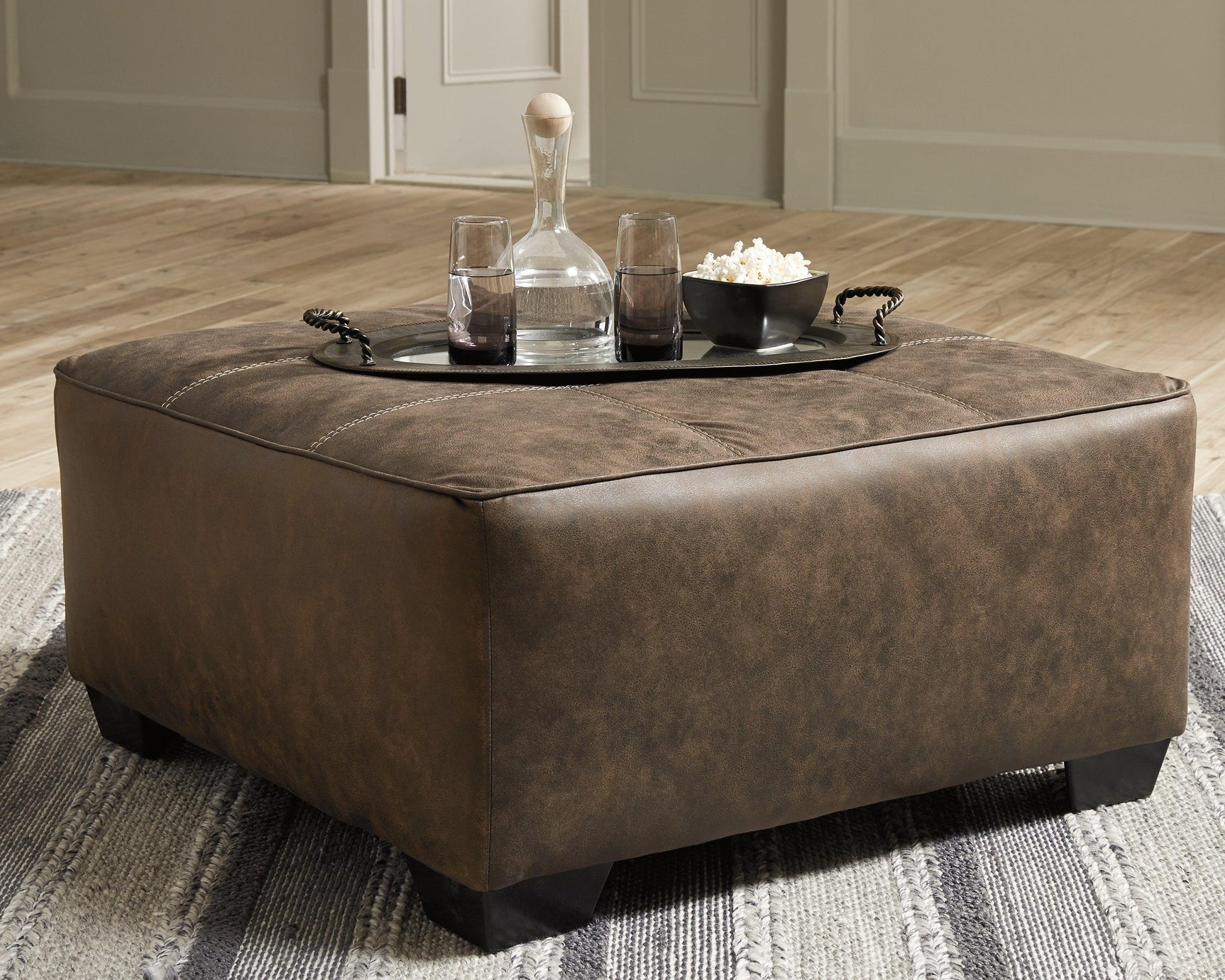 Abalone Chocolate Faux Leather Oversized Accent Ottoman - Ella Furniture