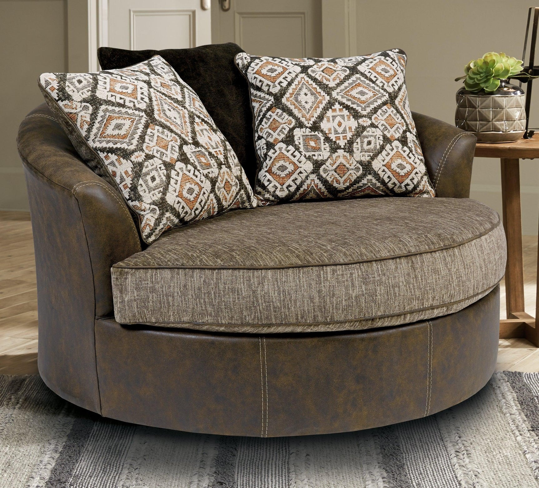 Abalone Chocolate Faux Leather Oversized Chair - Ella Furniture
