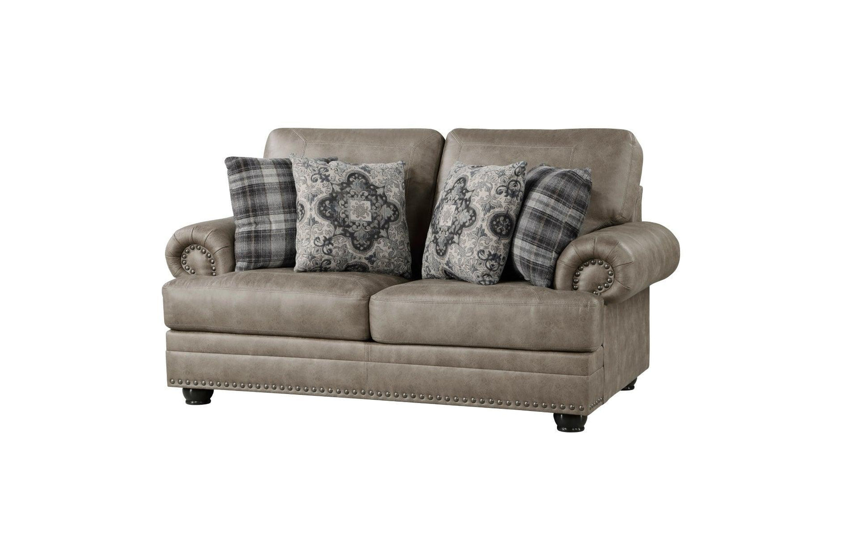 Franklin Brown Modern Traditional Solid Wood And Plywood Faux Leather Upholstery Sofa - Ella Furniture