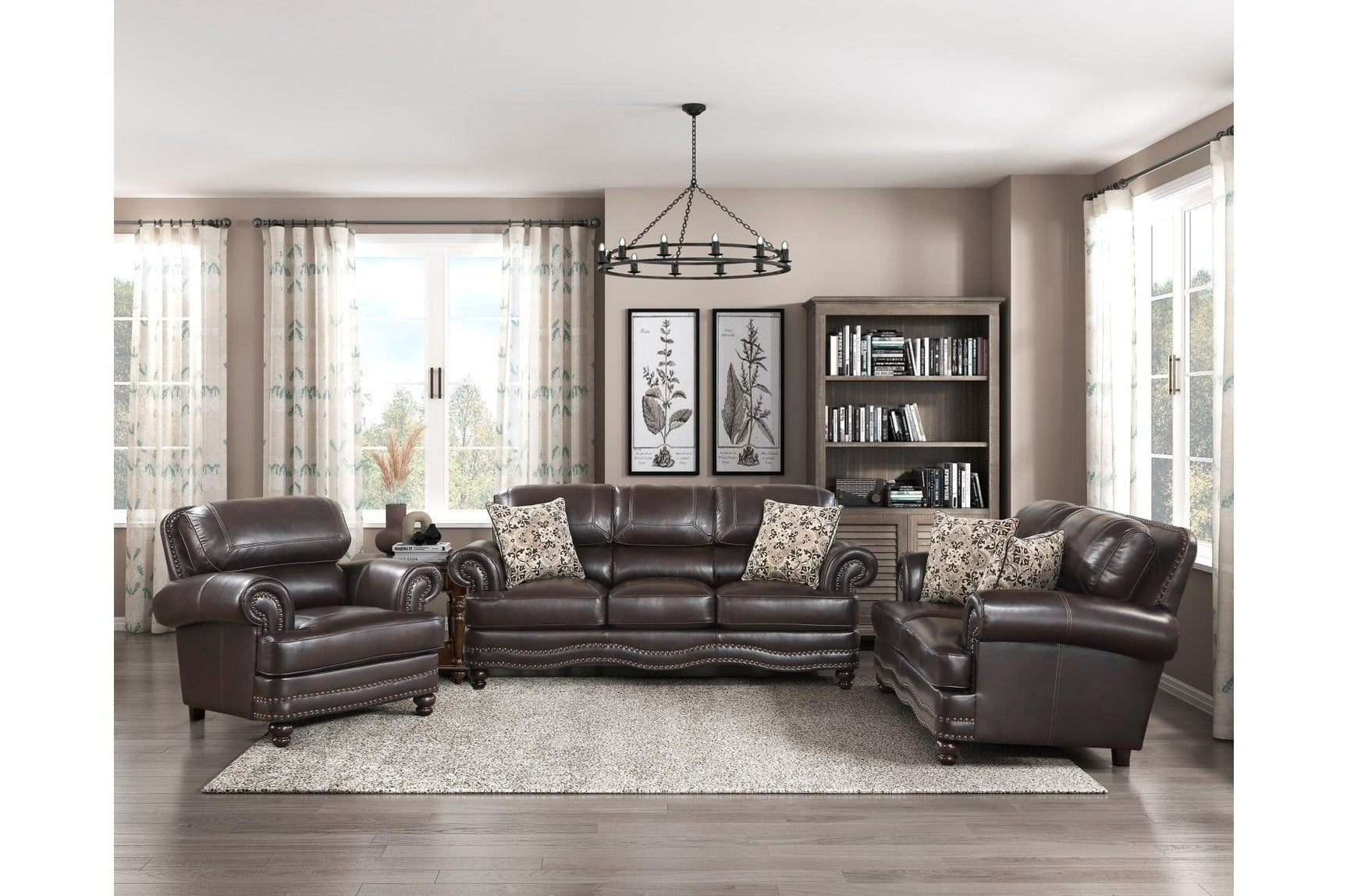Milford Brown Traditional Contemporary Solid Wood And Plywood Faux Leather Upholstery Sofa - Ella Furniture
