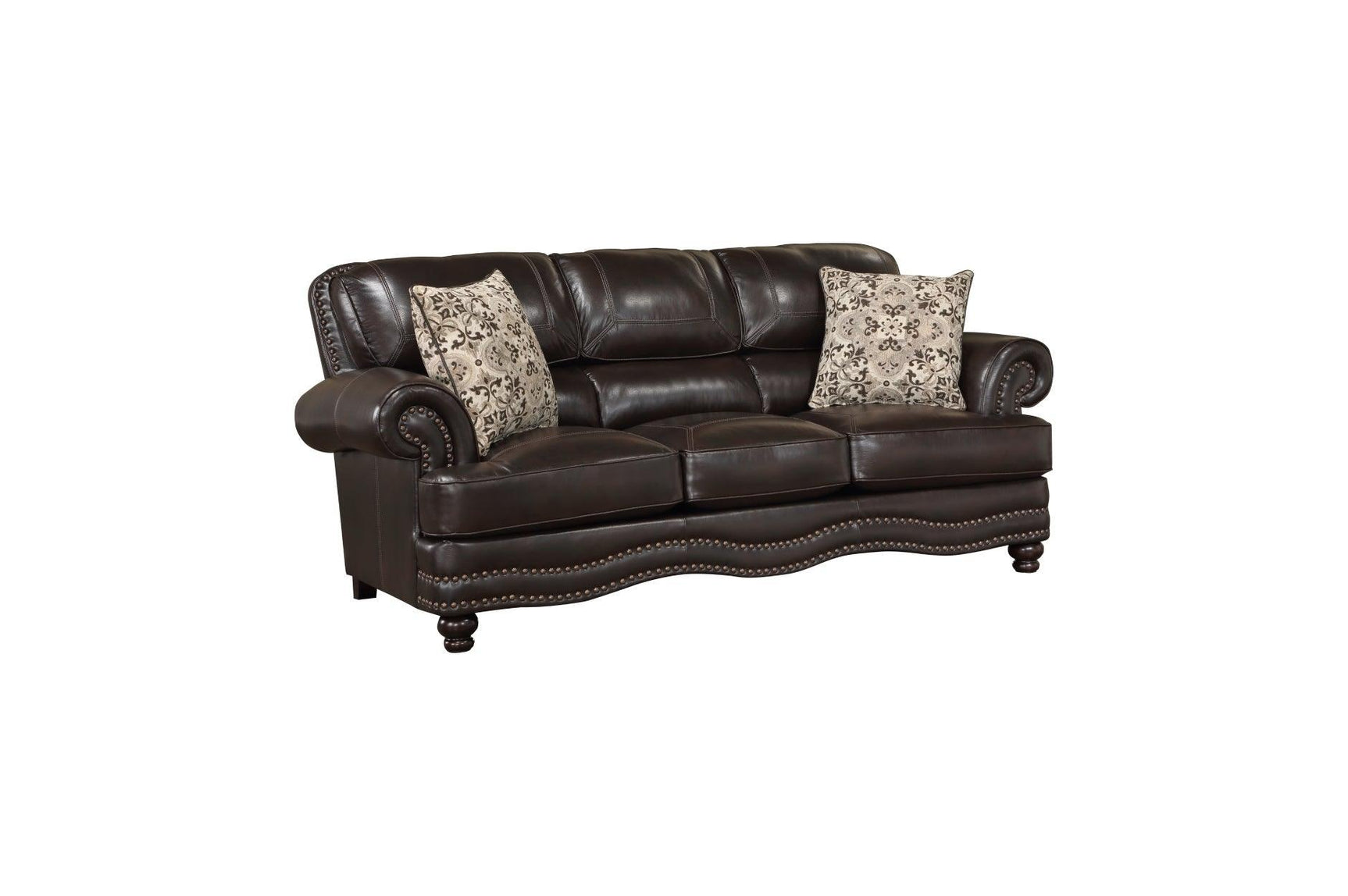 Milford Brown Traditional Contemporary Solid Wood And Plywood Faux Leather Upholstery Sofa - Ella Furniture