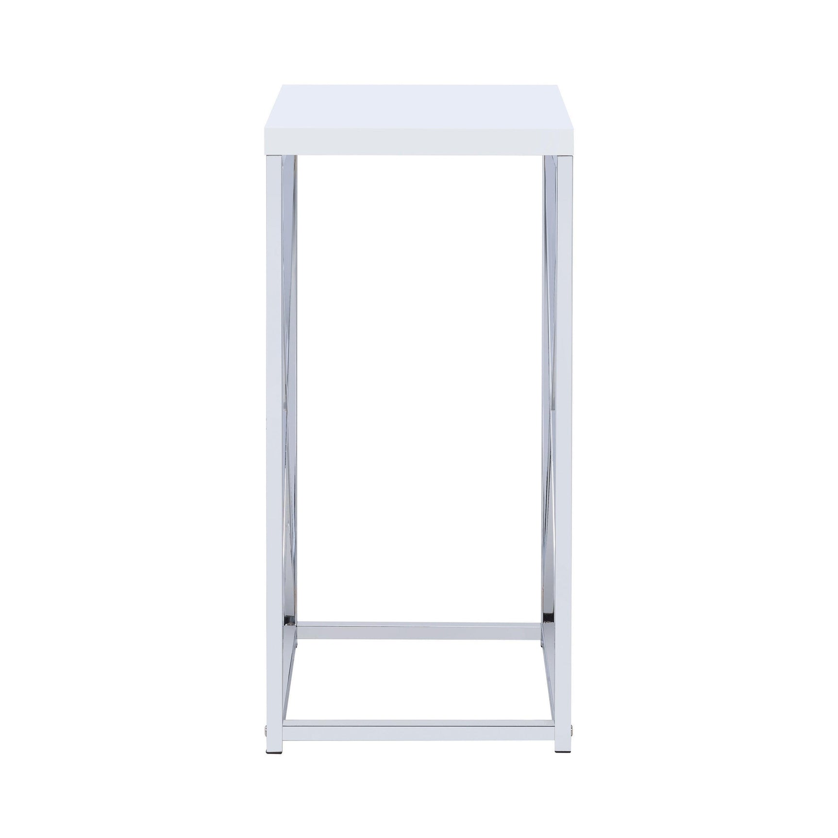 Edmund Accent Table With X-cross Glossy White And Chrome - Ella Furniture