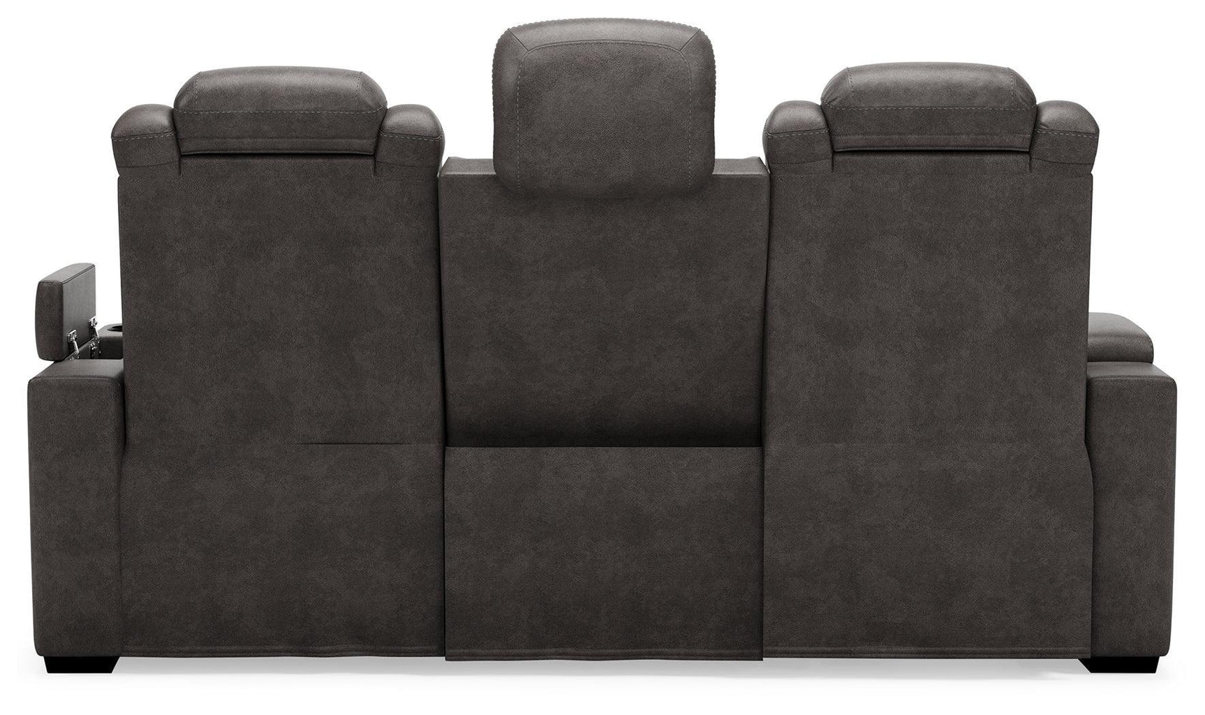Hyllmont Gray Faux Leather Power Reclining Sofa - Ella Furniture