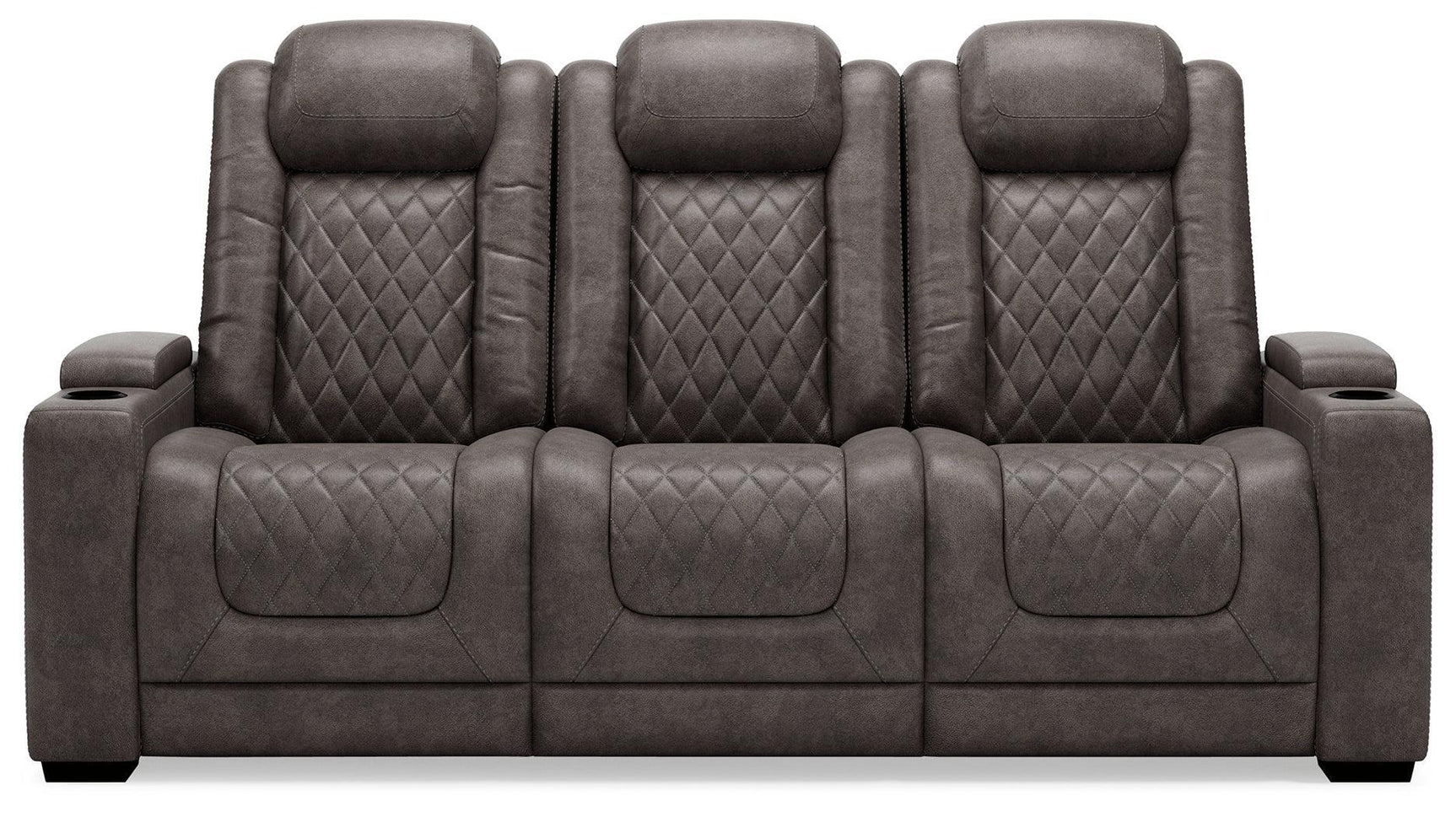 Hyllmont Gray Faux Leather Power Reclining Sofa - Ella Furniture