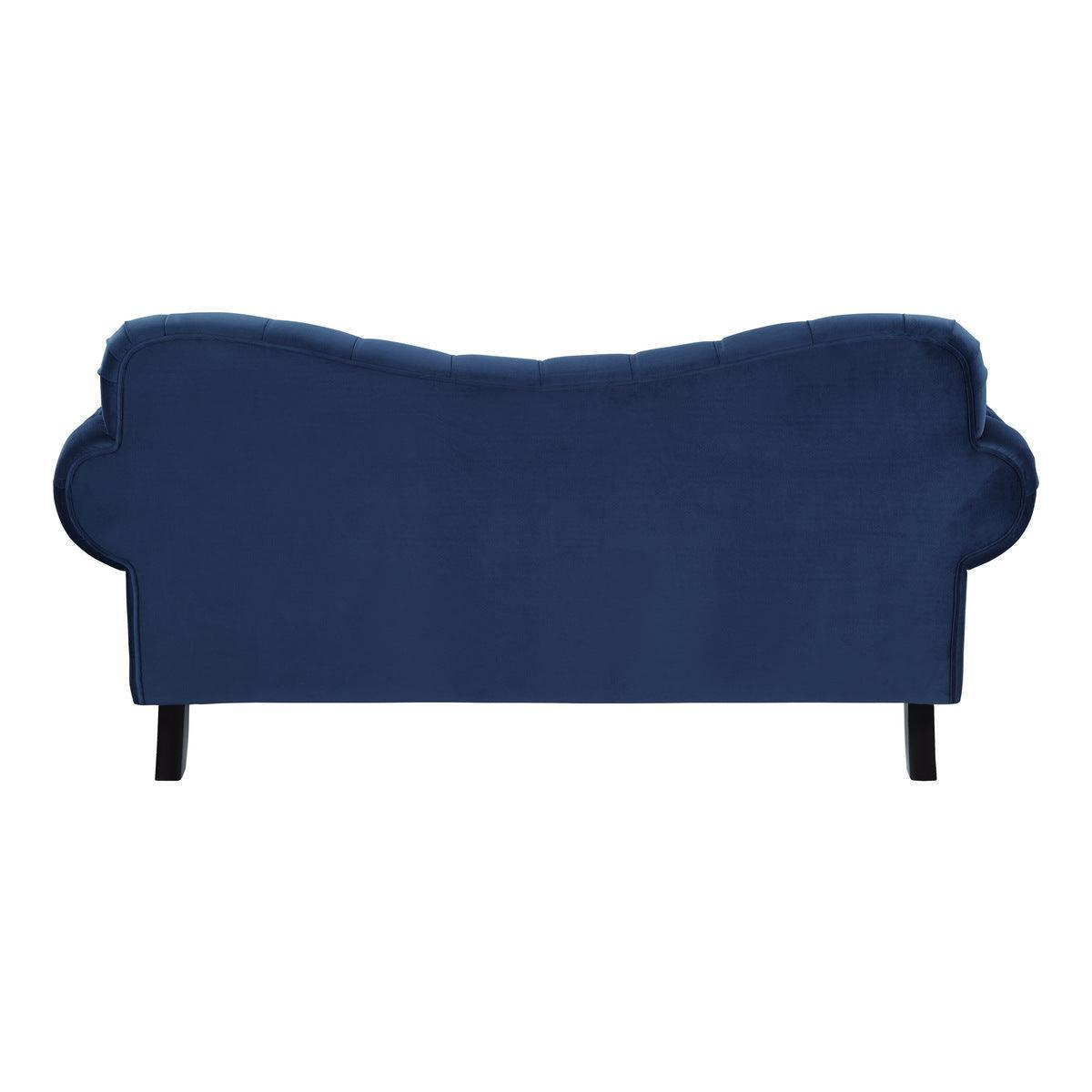 Rosalie Navy Blue Traditional Solid Wood And Plywood Velvet Fabric Upholstered Tufted Loveseat - Ella Furniture