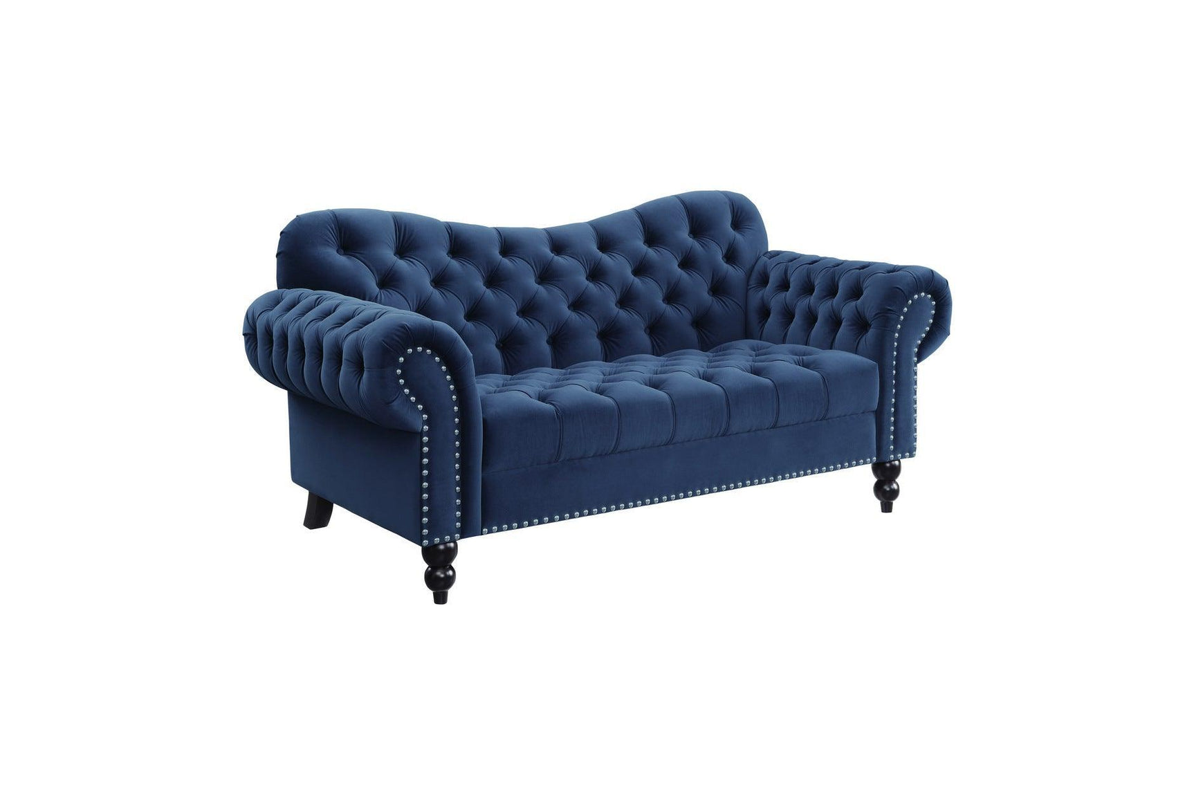 Rosalie Navy Modern Traditional Solid Wood Plywood Velvet Upholstery Tufted 2Pc Set: Sofa, Love - Ella Furniture