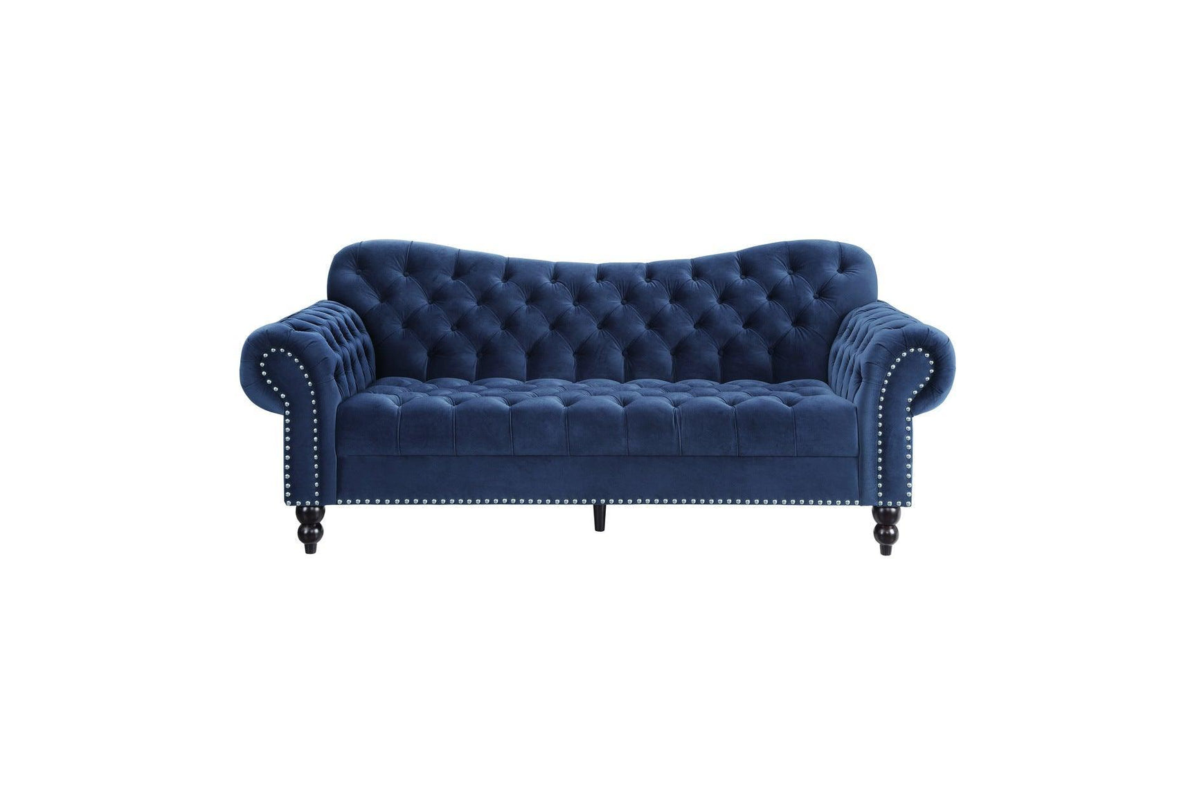 Rosalie Navy Modern Traditional Solid Wood Plywood Velvet Upholstery Tufted 2Pc Set: Sofa, Love - Ella Furniture