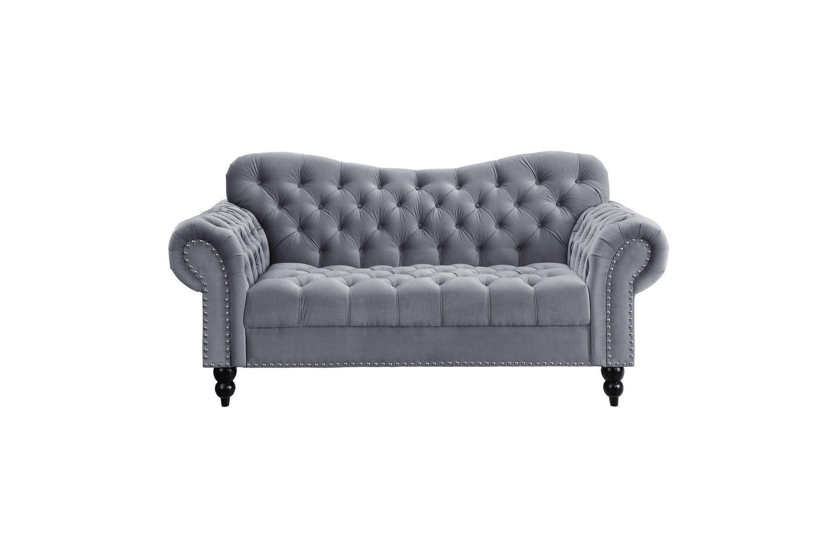 Rosalie Dark Gray Modern Traditional Solid Wood Plywood Velvet Tufted 2Pc Set: Sofa, Love - Ella Furniture