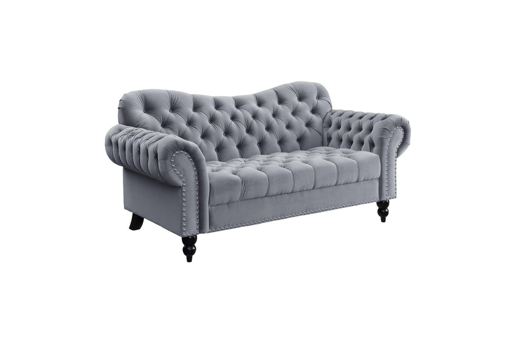 Rosalie Dark Gray Modern Traditional Solid Wood Plywood Velvet Tufted 2Pc Set: Sofa, Love - Ella Furniture