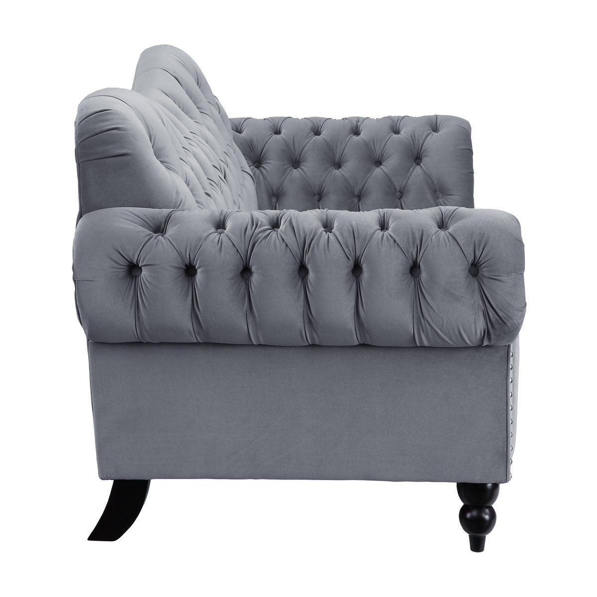 Rosalie Dark Gray Traditional Solid Wood And Plywood Velvet Fabric Upholstered Tufted Loveseat - Ella Furniture
