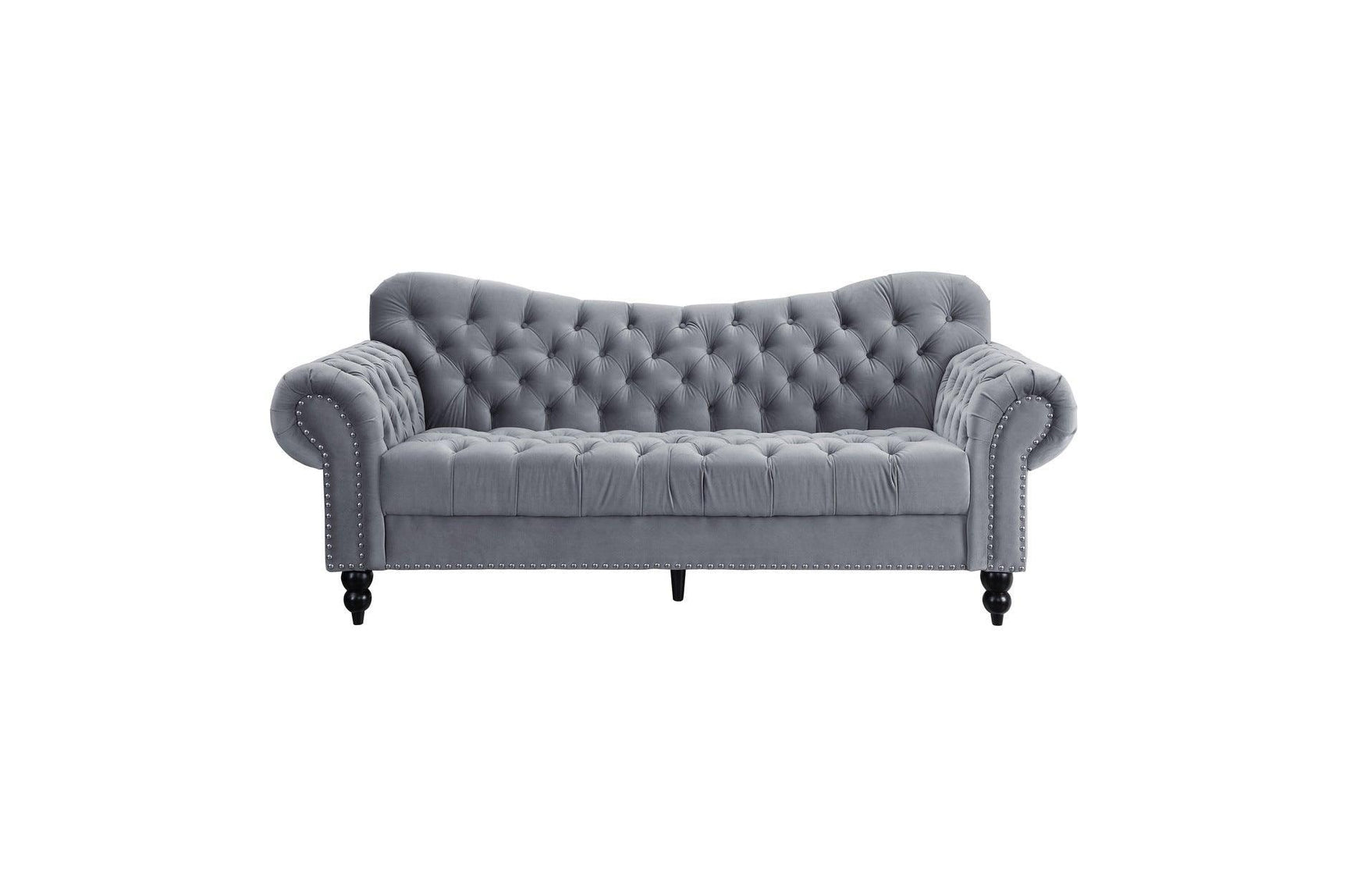 Rosalie Dark Gray Modern Traditional Solid Wood Plywood Velvet Tufted 2Pc Set: Sofa, Love - Ella Furniture