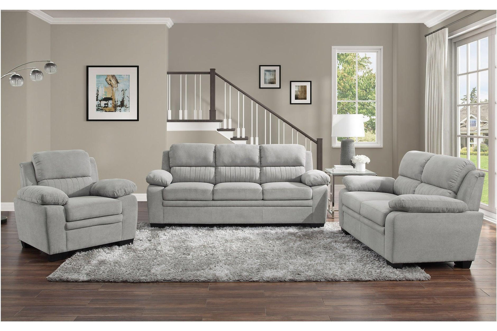 Holleman Gray Solid Wood And Plywood Textured Fabric Upholstery 2Pc Set: Sofa, Love - Ella Furniture