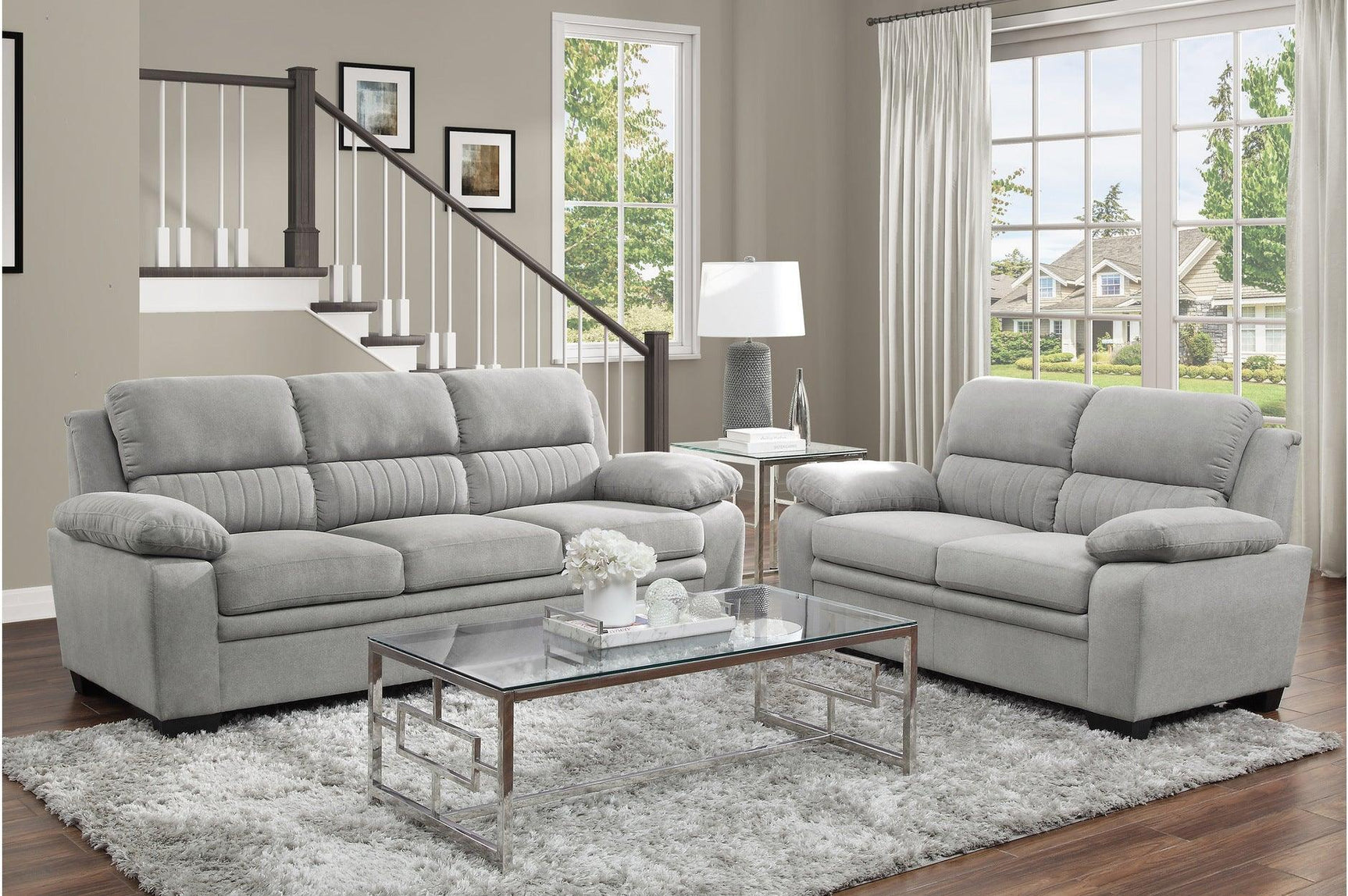 Holleman Gray Solid Wood And Plywood Textured Fabric Upholstery 2Pc Set: Sofa, Love - Ella Furniture