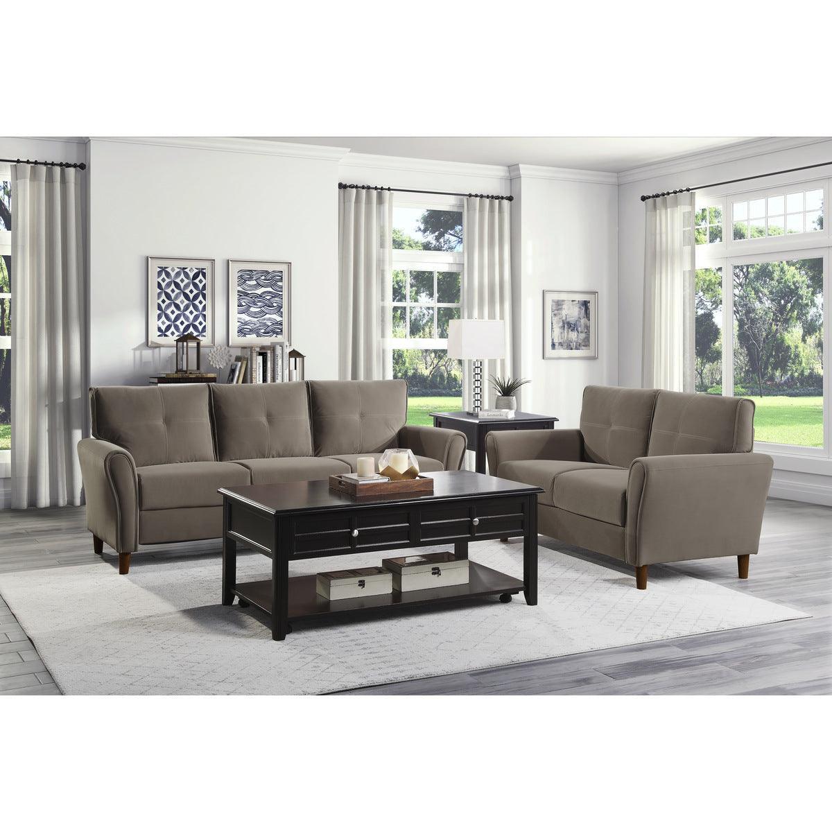 Dunleith Brown Solid Wood And Plywood Velvet Fabric Polyester Upholstered Tufted Sofa - Ella Furniture
