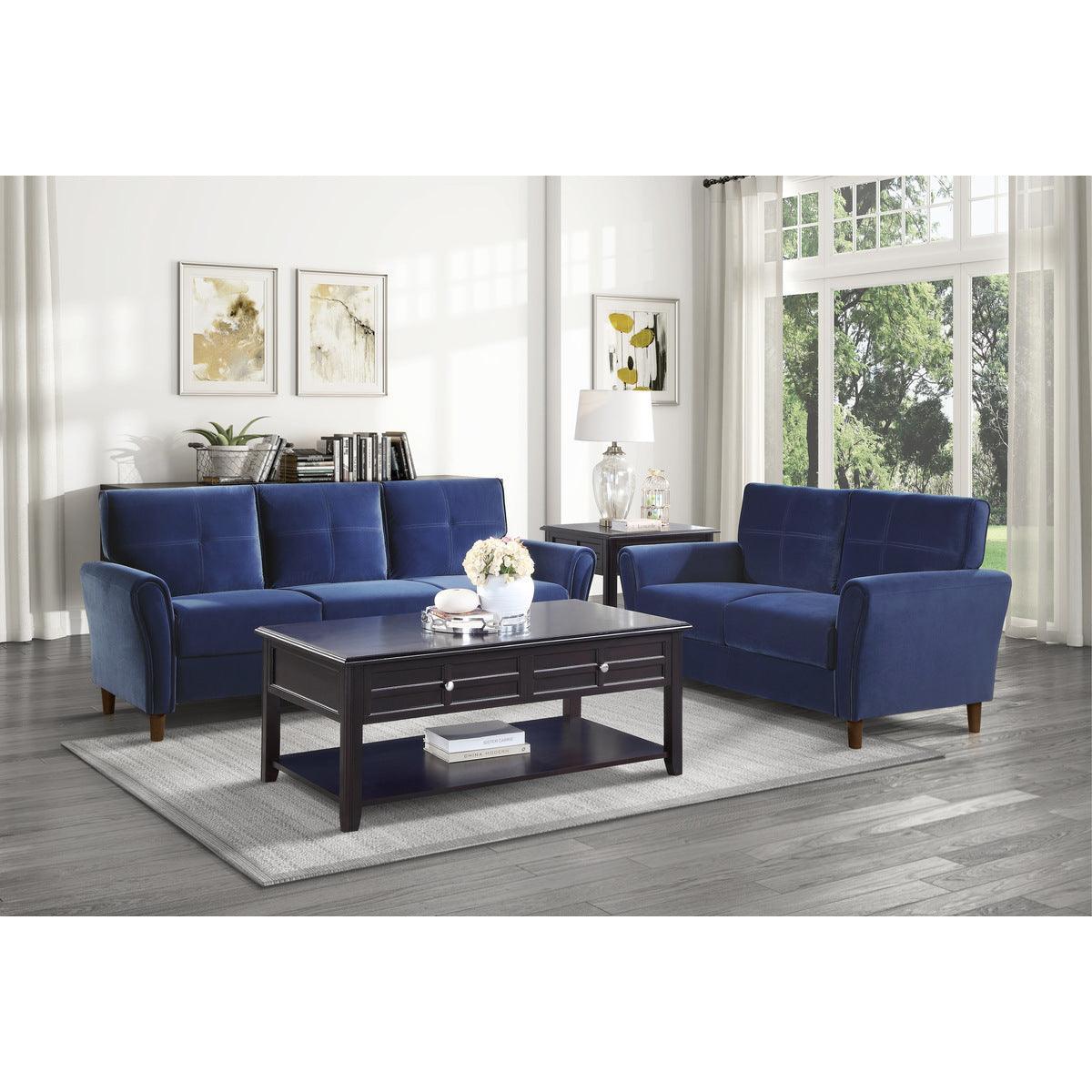 Dunleith Blue Solid Wood And Plywood Velvet Fabric Polyester Upholstered Tufted Loveseat - Ella Furniture