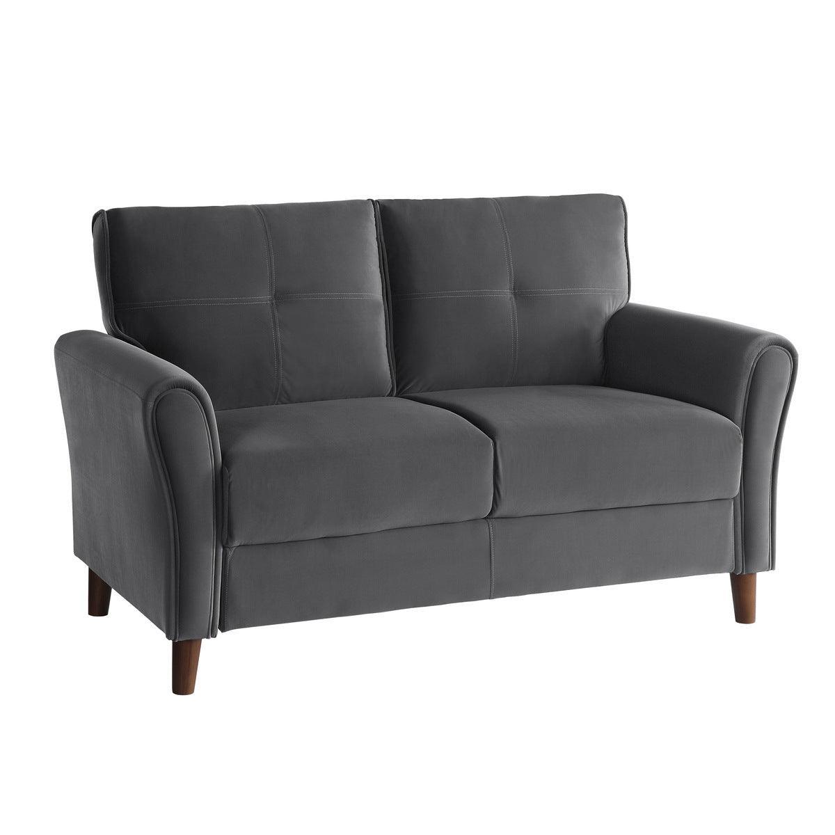 Dunleith Gray Solid Wood And Plywood Velvet Fabric Polyester Upholstered Tufted Loveseat - Ella Furniture