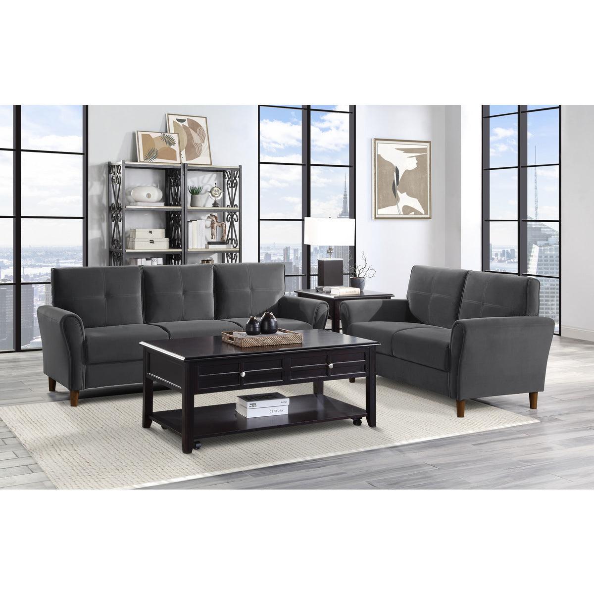 Dunleith Gray Solid Wood And Plywood Velvet Fabric Polyester Upholstered Tufted Sofa - Ella Furniture