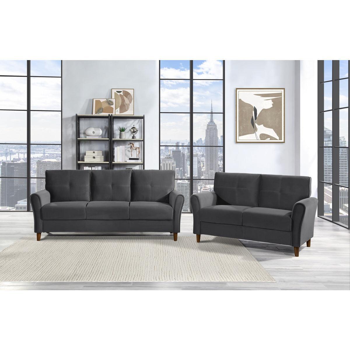 Dunleith Gray Solid Wood And Plywood Velvet Fabric Polyester Upholstered Tufted Loveseat - Ella Furniture