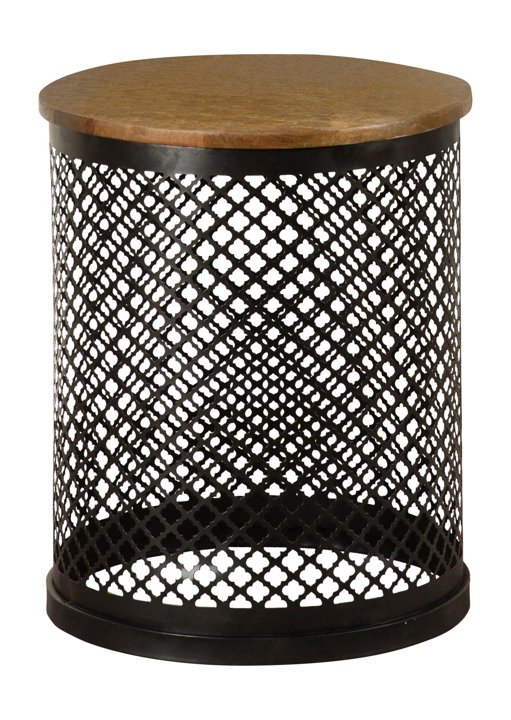 Aurora Round Accent Table With Drum Base Natural And Black - Ella Furniture