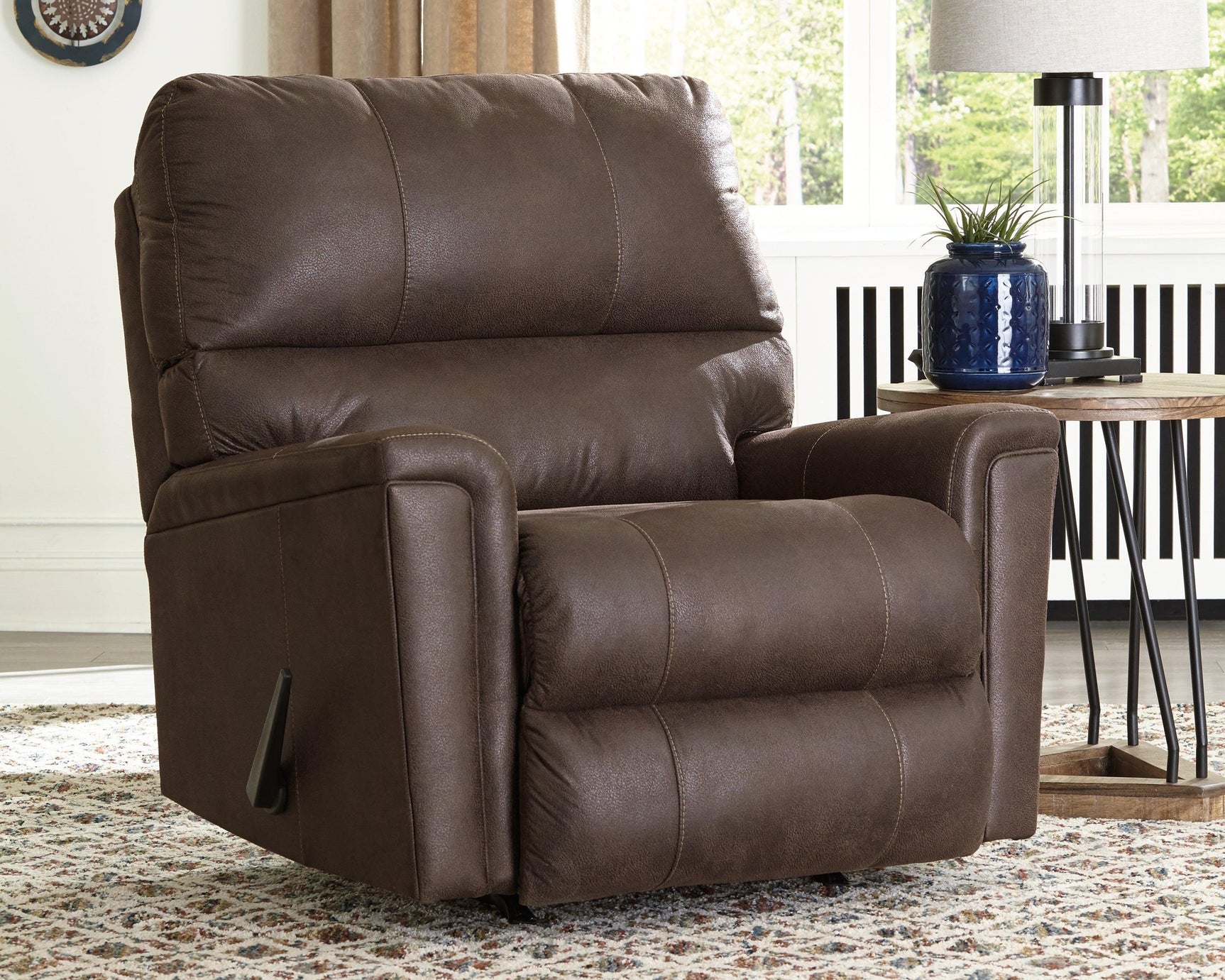 Navi Smoke Faux Leather Recliner - Ella Furniture